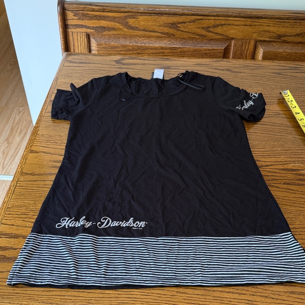 Harley-Davidson Black Tee with White Stripes
